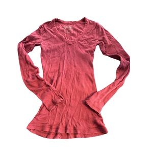 Arizona V-Neck Long Sleeve Top - Burgundy Y2K